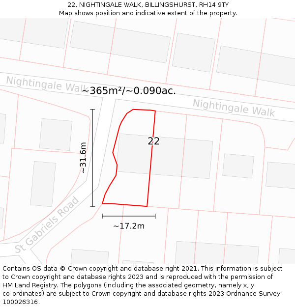 22, NIGHTINGALE WALK, BILLINGSHURST, RH14 9TY: Plot and title map