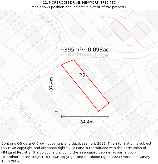 22, NORBROOM DRIVE, NEWPORT, TF10 7TD: Plot and title map