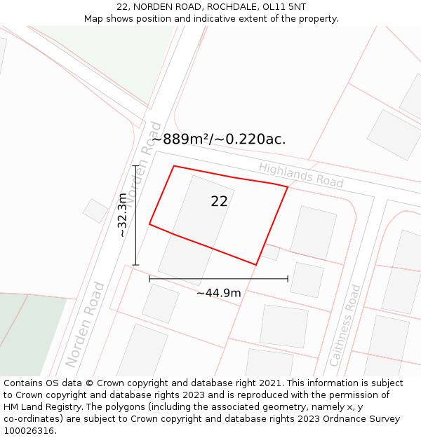 22, NORDEN ROAD, ROCHDALE, OL11 5NT: Plot and title map