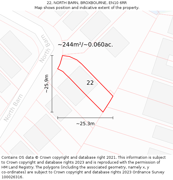 22, NORTH BARN, BROXBOURNE, EN10 6RR: Plot and title map