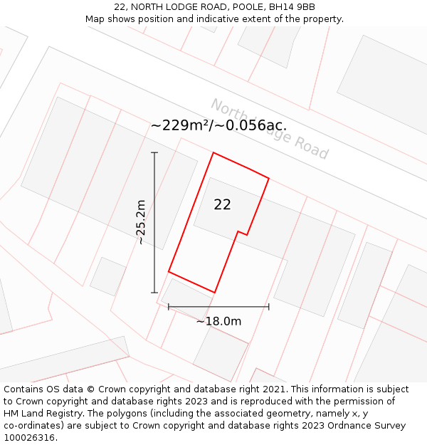 22, NORTH LODGE ROAD, POOLE, BH14 9BB: Plot and title map