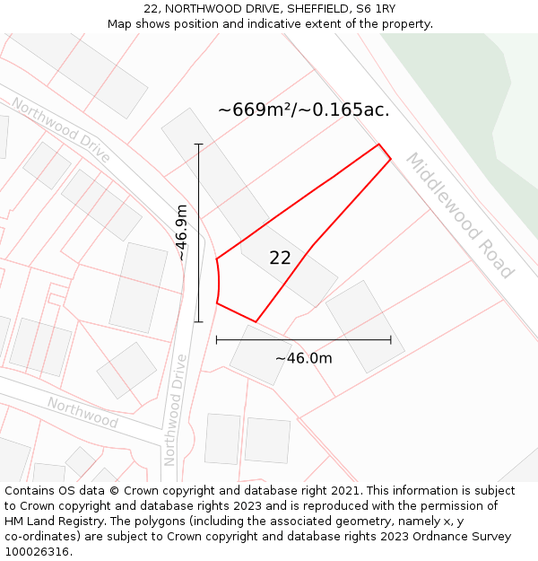 22, NORTHWOOD DRIVE, SHEFFIELD, S6 1RY: Plot and title map