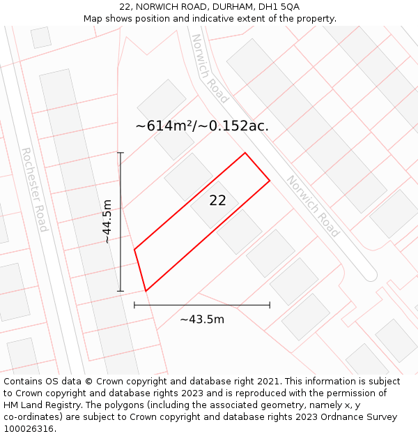 22, NORWICH ROAD, DURHAM, DH1 5QA: Plot and title map