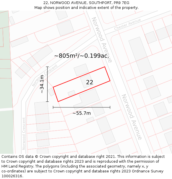 22, NORWOOD AVENUE, SOUTHPORT, PR9 7EG: Plot and title map