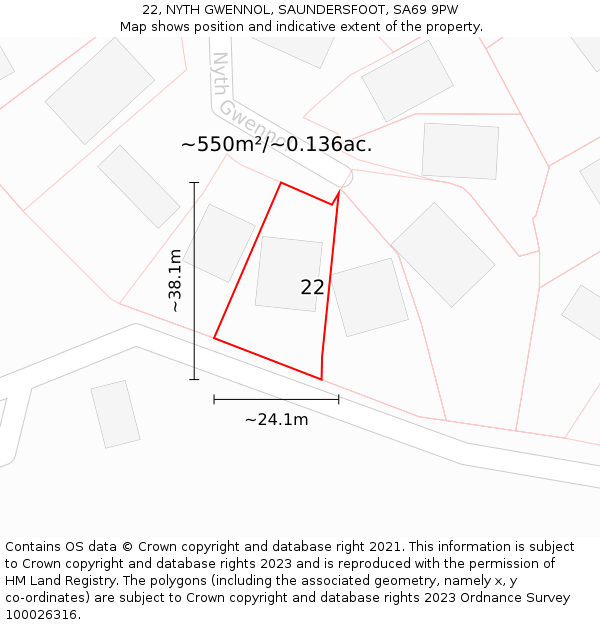 22, NYTH GWENNOL, SAUNDERSFOOT, SA69 9PW: Plot and title map