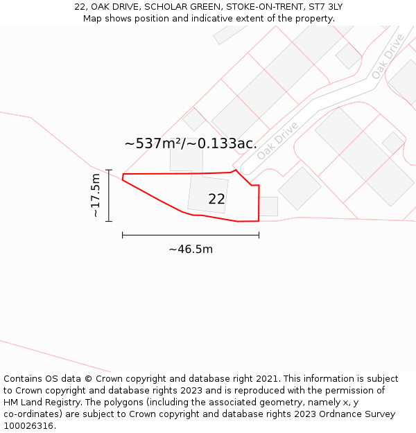 22, OAK DRIVE, SCHOLAR GREEN, STOKE-ON-TRENT, ST7 3LY: Plot and title map