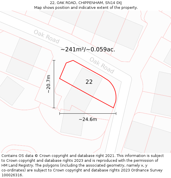 22, OAK ROAD, CHIPPENHAM, SN14 0XJ: Plot and title map