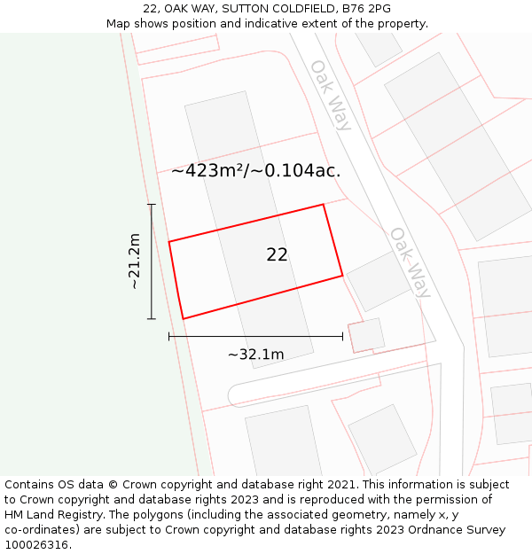 22, OAK WAY, SUTTON COLDFIELD, B76 2PG: Plot and title map
