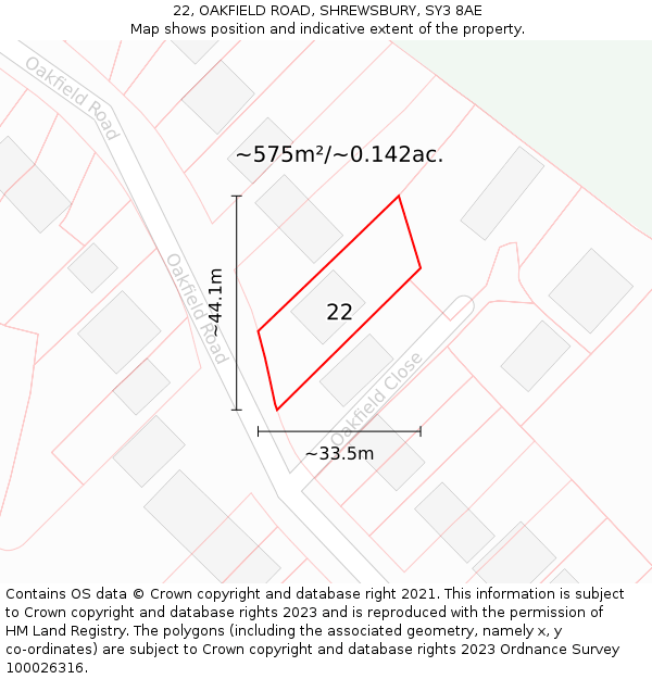 22, OAKFIELD ROAD, SHREWSBURY, SY3 8AE: Plot and title map