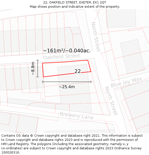 22, OAKFIELD STREET, EXETER, EX1 2QT: Plot and title map