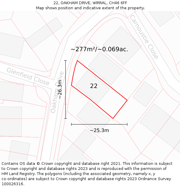 22, OAKHAM DRIVE, WIRRAL, CH46 6FF: Plot and title map