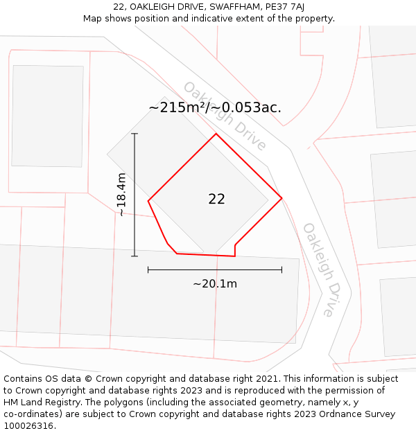 22, OAKLEIGH DRIVE, SWAFFHAM, PE37 7AJ: Plot and title map