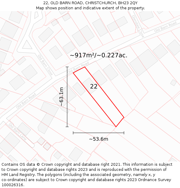 22, OLD BARN ROAD, CHRISTCHURCH, BH23 2QY: Plot and title map