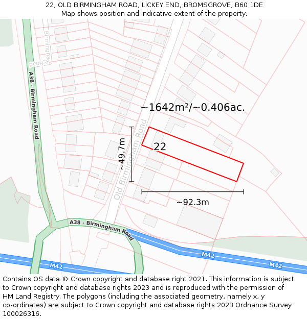 22, OLD BIRMINGHAM ROAD, LICKEY END, BROMSGROVE, B60 1DE: Plot and title map