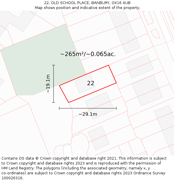 22, OLD SCHOOL PLACE, BANBURY, OX16 4UB: Plot and title map