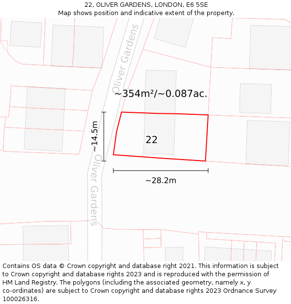 22, OLIVER GARDENS, LONDON, E6 5SE: Plot and title map