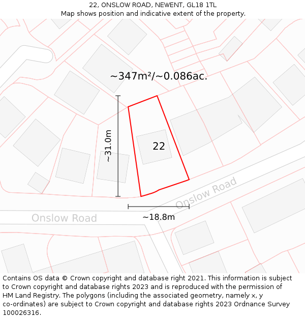 22, ONSLOW ROAD, NEWENT, GL18 1TL: Plot and title map