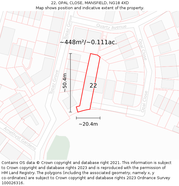 22, OPAL CLOSE, MANSFIELD, NG18 4XD: Plot and title map