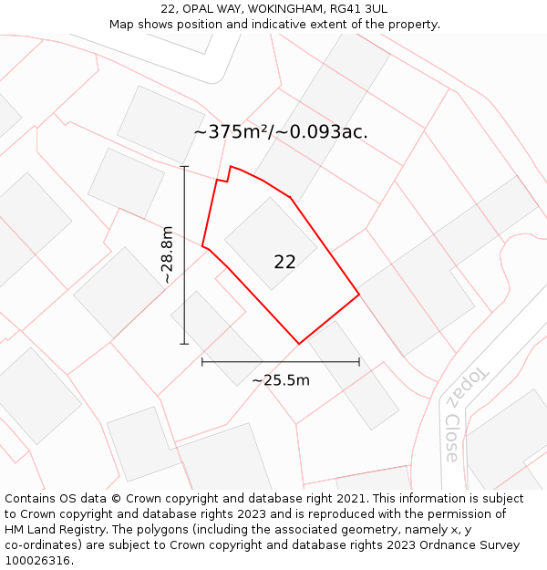 22, OPAL WAY, WOKINGHAM, RG41 3UL: Plot and title map