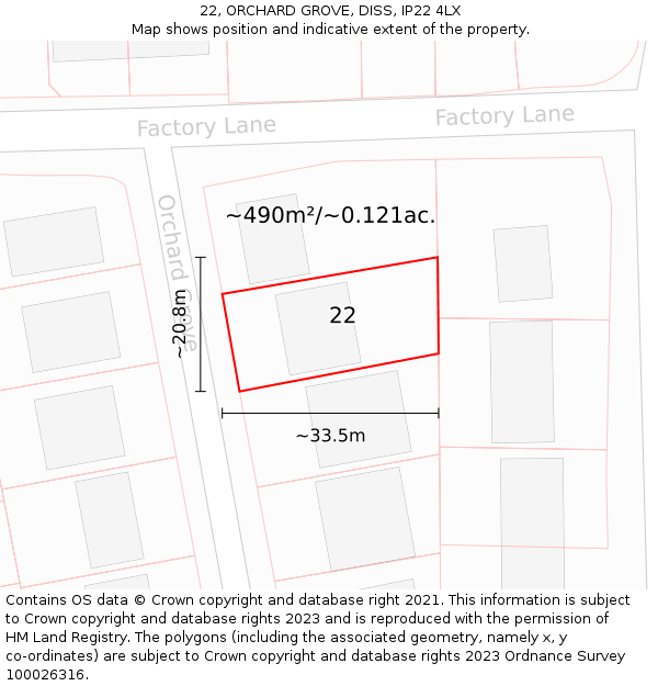 22, ORCHARD GROVE, DISS, IP22 4LX: Plot and title map