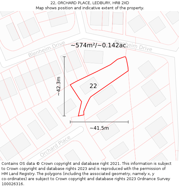 22, ORCHARD PLACE, LEDBURY, HR8 2XD: Plot and title map