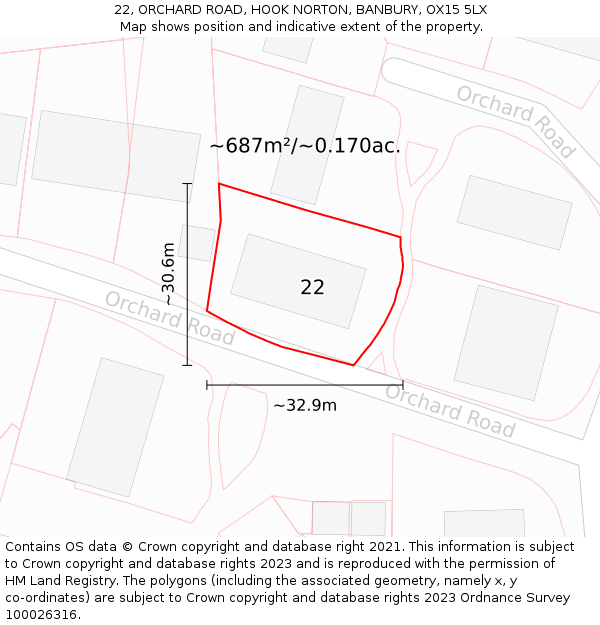 22, ORCHARD ROAD, HOOK NORTON, BANBURY, OX15 5LX: Plot and title map