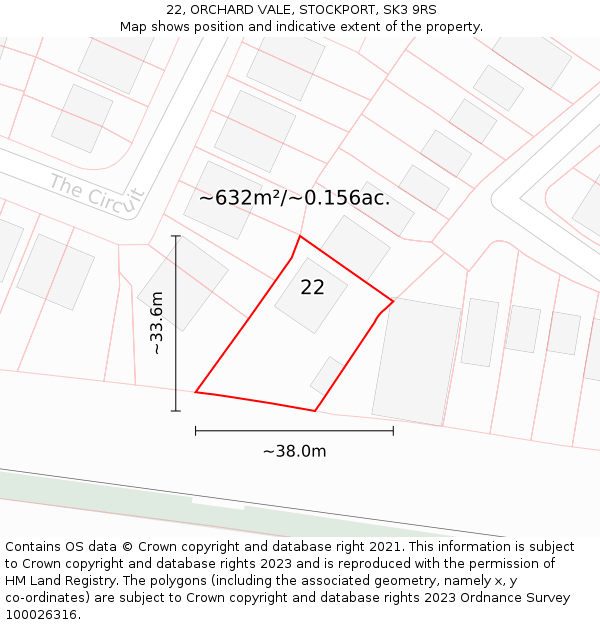 22, ORCHARD VALE, STOCKPORT, SK3 9RS: Plot and title map