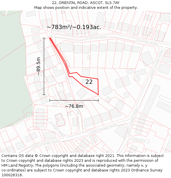 22, ORIENTAL ROAD, ASCOT, SL5 7AY: Plot and title map