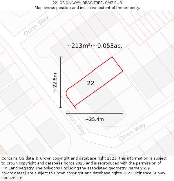 22, ORION WAY, BRAINTREE, CM7 9UR: Plot and title map