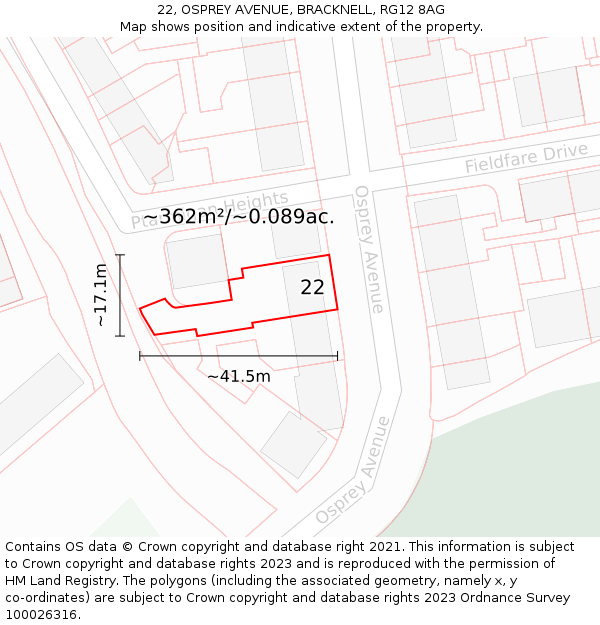 22, OSPREY AVENUE, BRACKNELL, RG12 8AG: Plot and title map