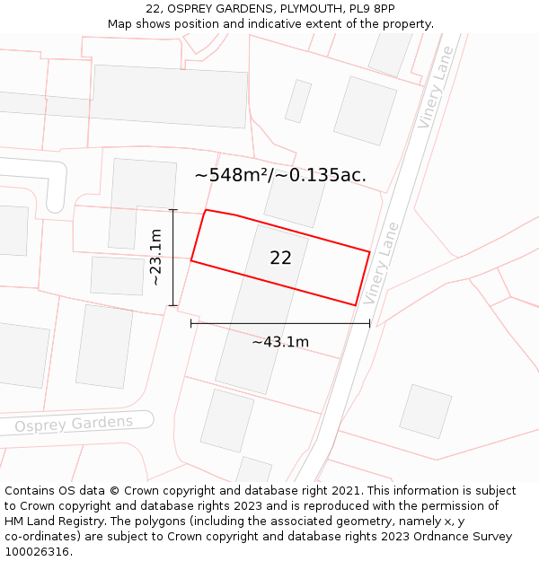 22, OSPREY GARDENS, PLYMOUTH, PL9 8PP: Plot and title map