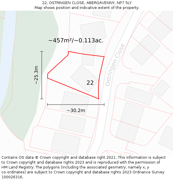 22, OSTRINGEN CLOSE, ABERGAVENNY, NP7 5LY: Plot and title map