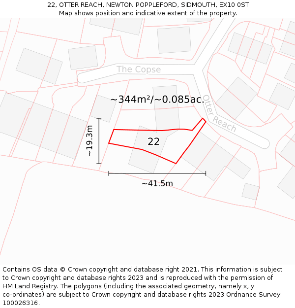 22, OTTER REACH, NEWTON POPPLEFORD, SIDMOUTH, EX10 0ST: Plot and title map