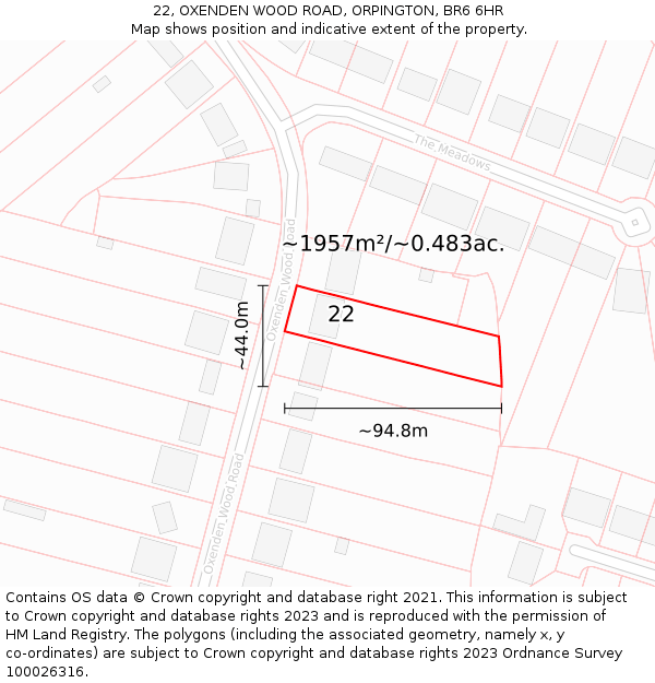 22, OXENDEN WOOD ROAD, ORPINGTON, BR6 6HR: Plot and title map