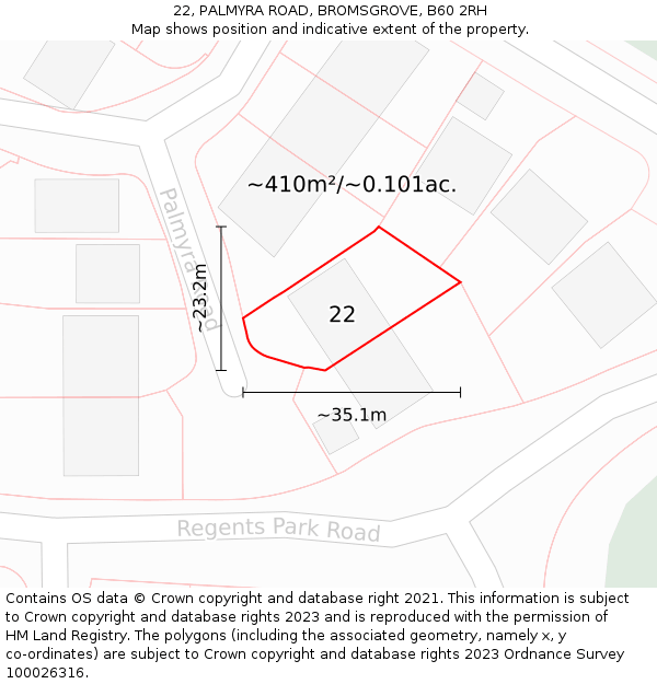 22, PALMYRA ROAD, BROMSGROVE, B60 2RH: Plot and title map