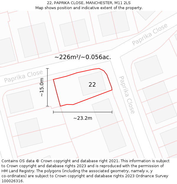 22, PAPRIKA CLOSE, MANCHESTER, M11 2LS: Plot and title map