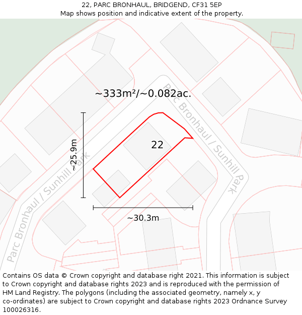 22, PARC BRONHAUL, BRIDGEND, CF31 5EP: Plot and title map