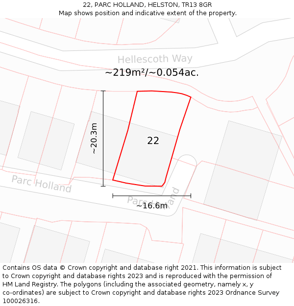 22, PARC HOLLAND, HELSTON, TR13 8GR: Plot and title map