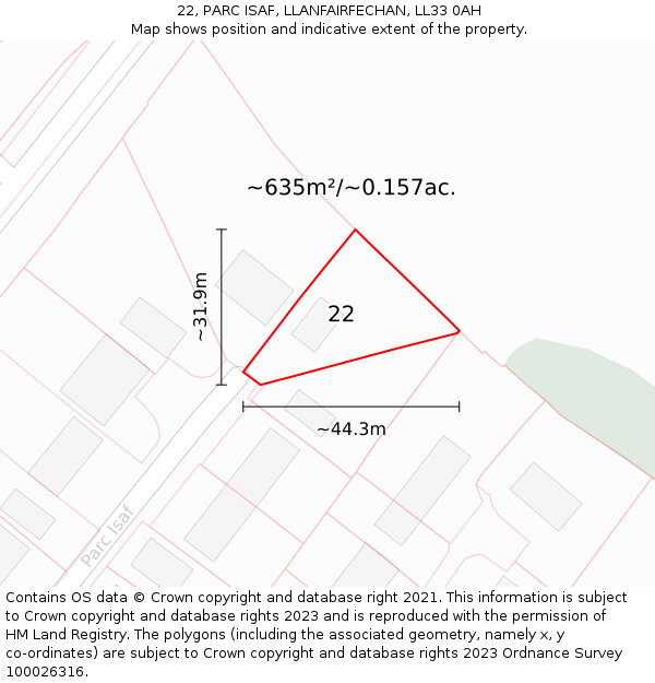 22, PARC ISAF, LLANFAIRFECHAN, LL33 0AH: Plot and title map