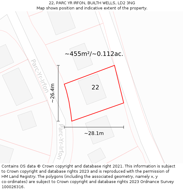 22, PARC YR IRFON, BUILTH WELLS, LD2 3NG: Plot and title map