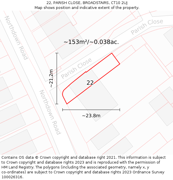 22, PARISH CLOSE, BROADSTAIRS, CT10 2UJ: Plot and title map