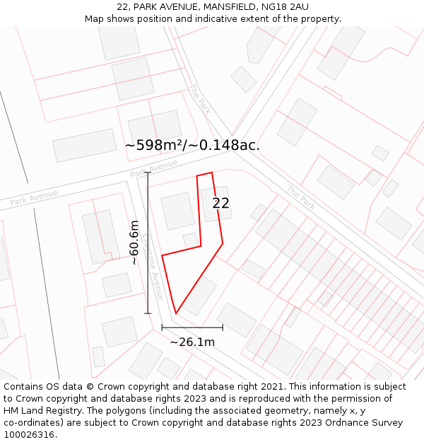 22, PARK AVENUE, MANSFIELD, NG18 2AU: Plot and title map