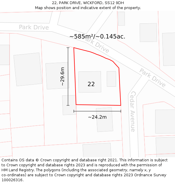 22, PARK DRIVE, WICKFORD, SS12 9DH: Plot and title map