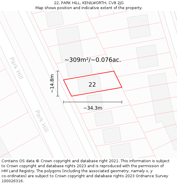 22, PARK HILL, KENILWORTH, CV8 2JG: Plot and title map