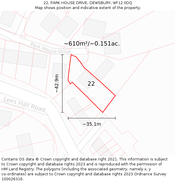 22, PARK HOUSE DRIVE, DEWSBURY, WF12 0DQ: Plot and title map