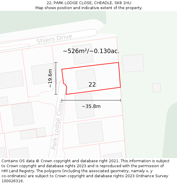 22, PARK LODGE CLOSE, CHEADLE, SK8 1HU: Plot and title map