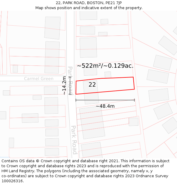 22, PARK ROAD, BOSTON, PE21 7JP: Plot and title map
