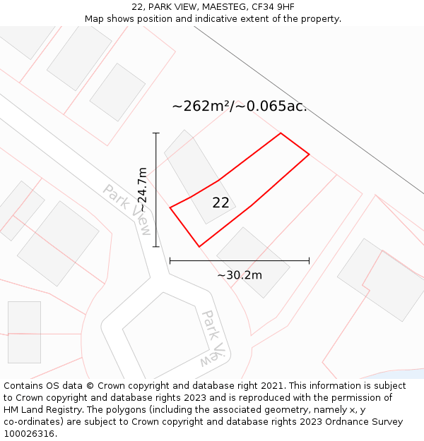 22, PARK VIEW, MAESTEG, CF34 9HF: Plot and title map