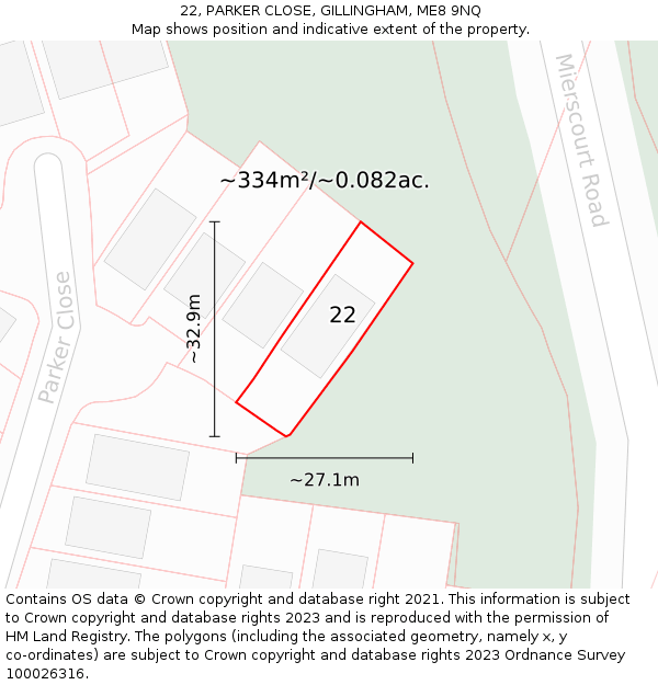 22, PARKER CLOSE, GILLINGHAM, ME8 9NQ: Plot and title map