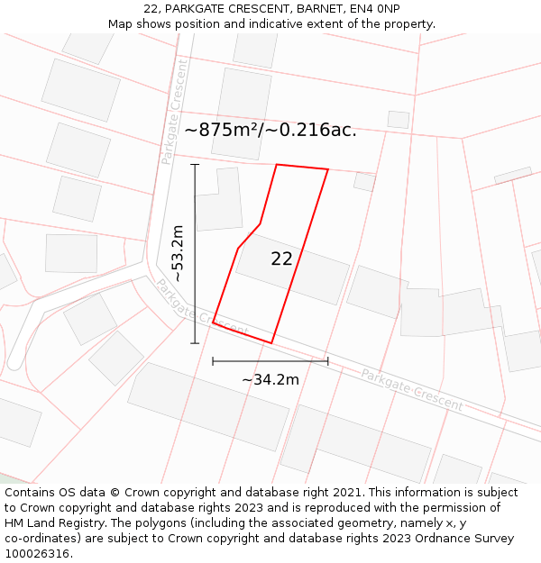 22, PARKGATE CRESCENT, BARNET, EN4 0NP: Plot and title map